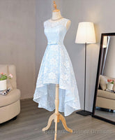 Light Blue Lace High Low Semi Formal Prom Dress, Homecoming Dress